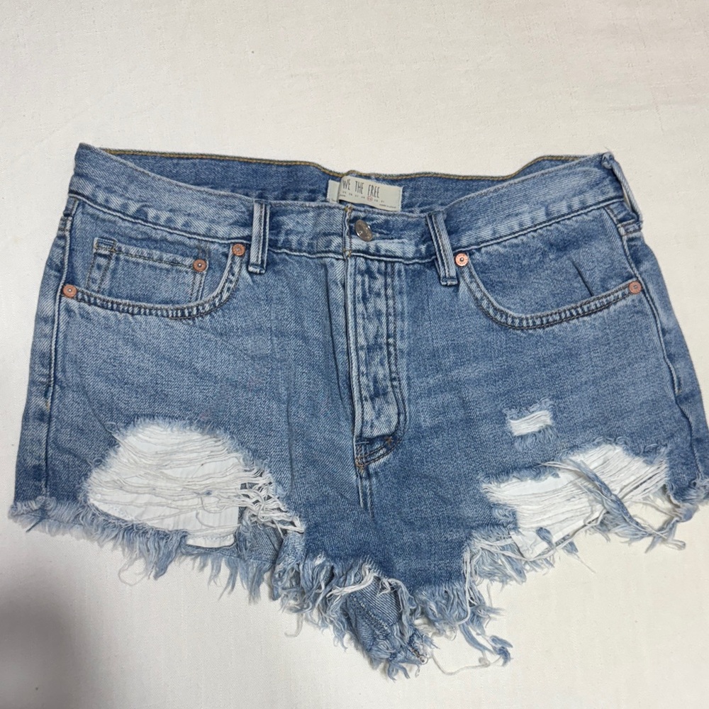 We The Free Blue Distressed Jean Shorts